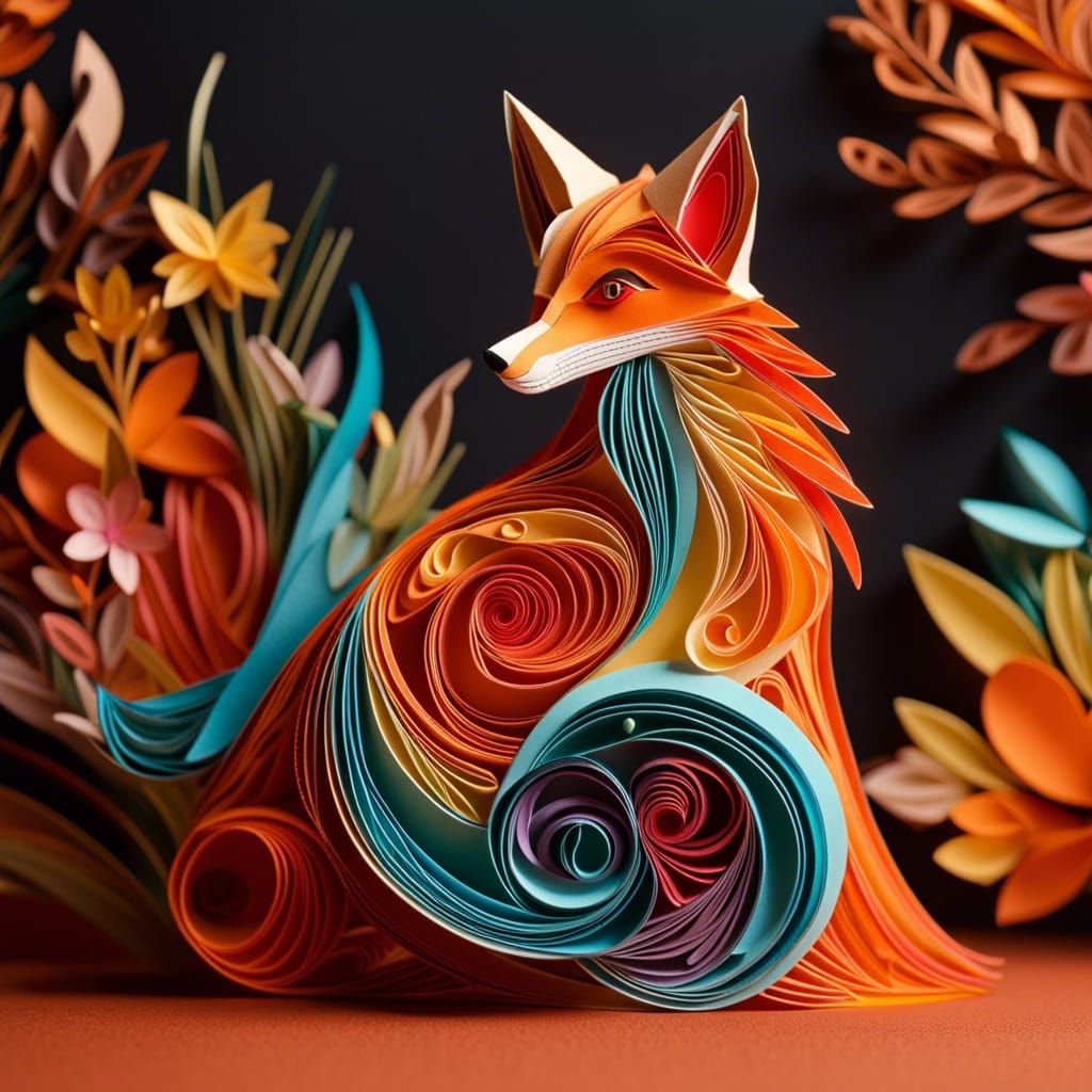 Stoned Fox in Layered Paper Art Style