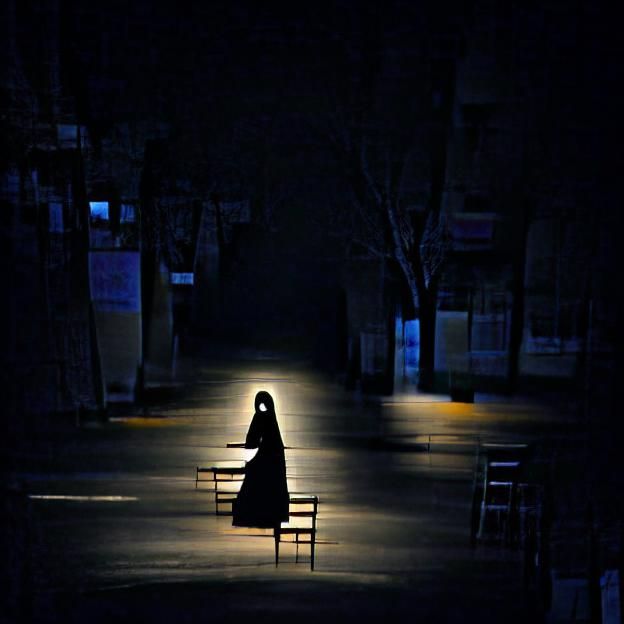 Solitary Figure in Overwhelming Darkness