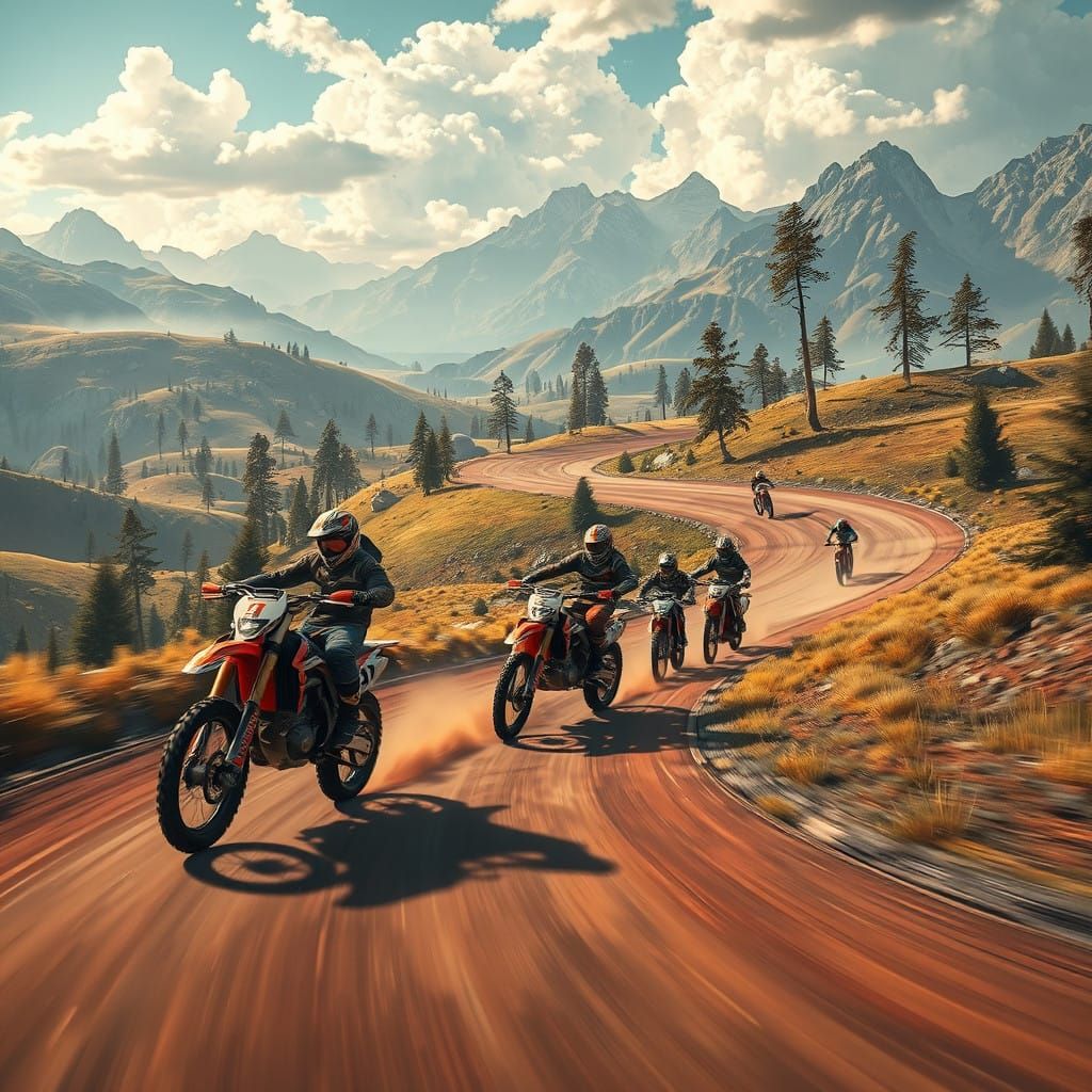 Dirtbikes Speed Down a Dreamlike Dirt Bike Track