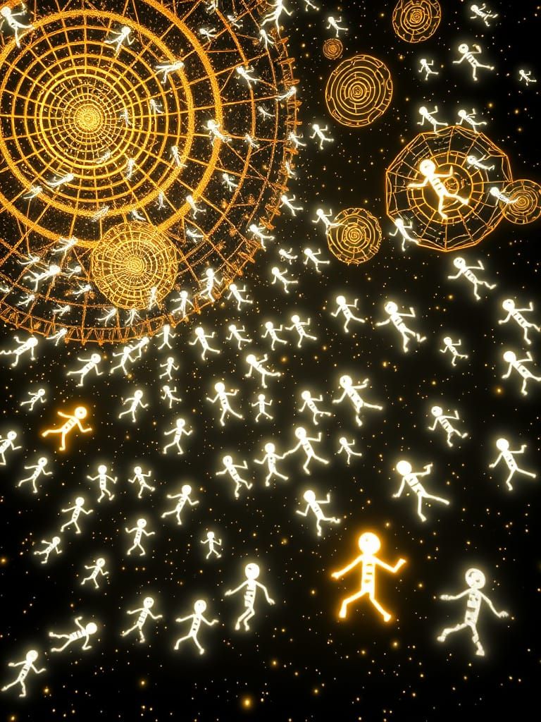 Falling Figures in Fractal Geometric Neon Space