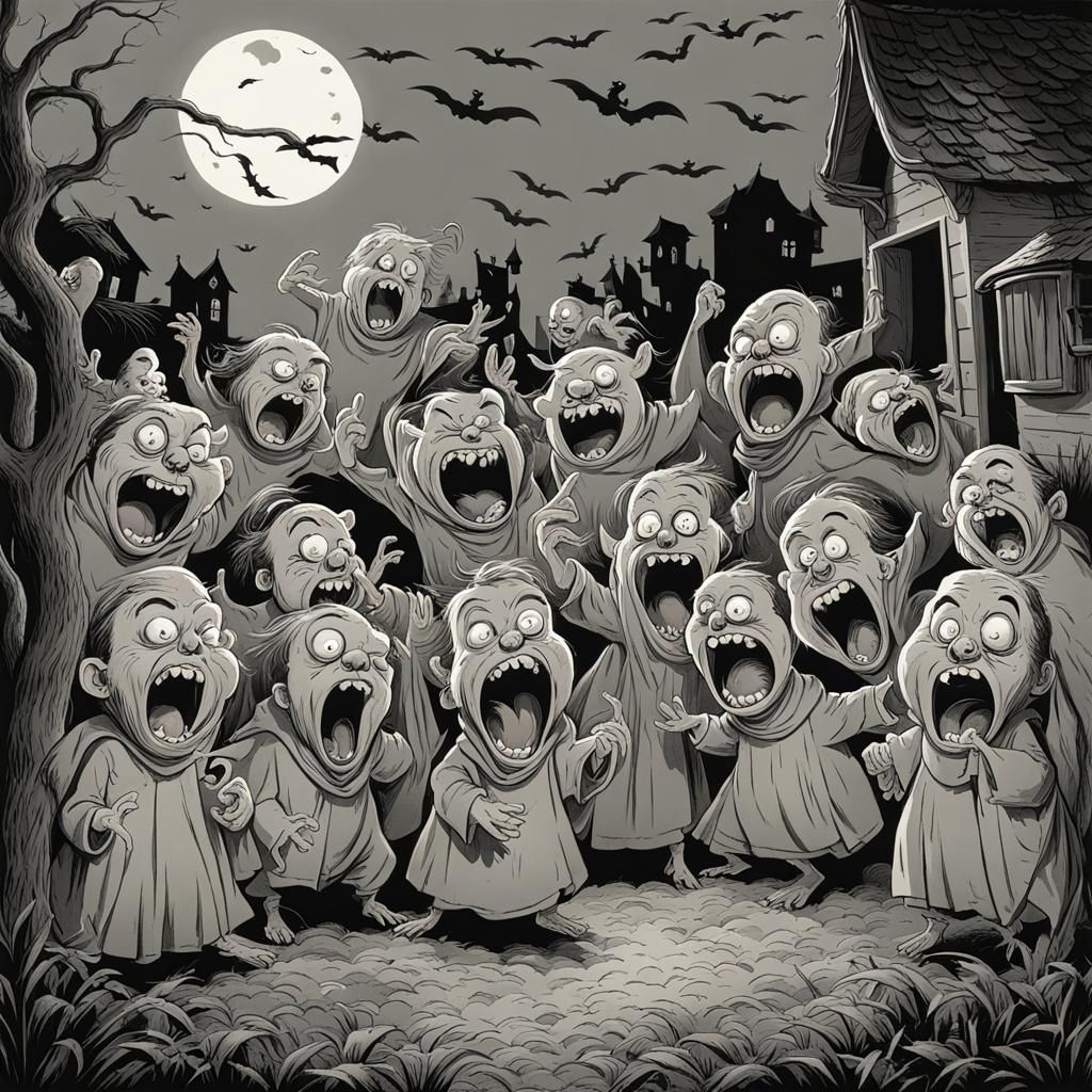 Hyperactive Ghouls Wake Up the Neighbors: Cartoon Illustrati...