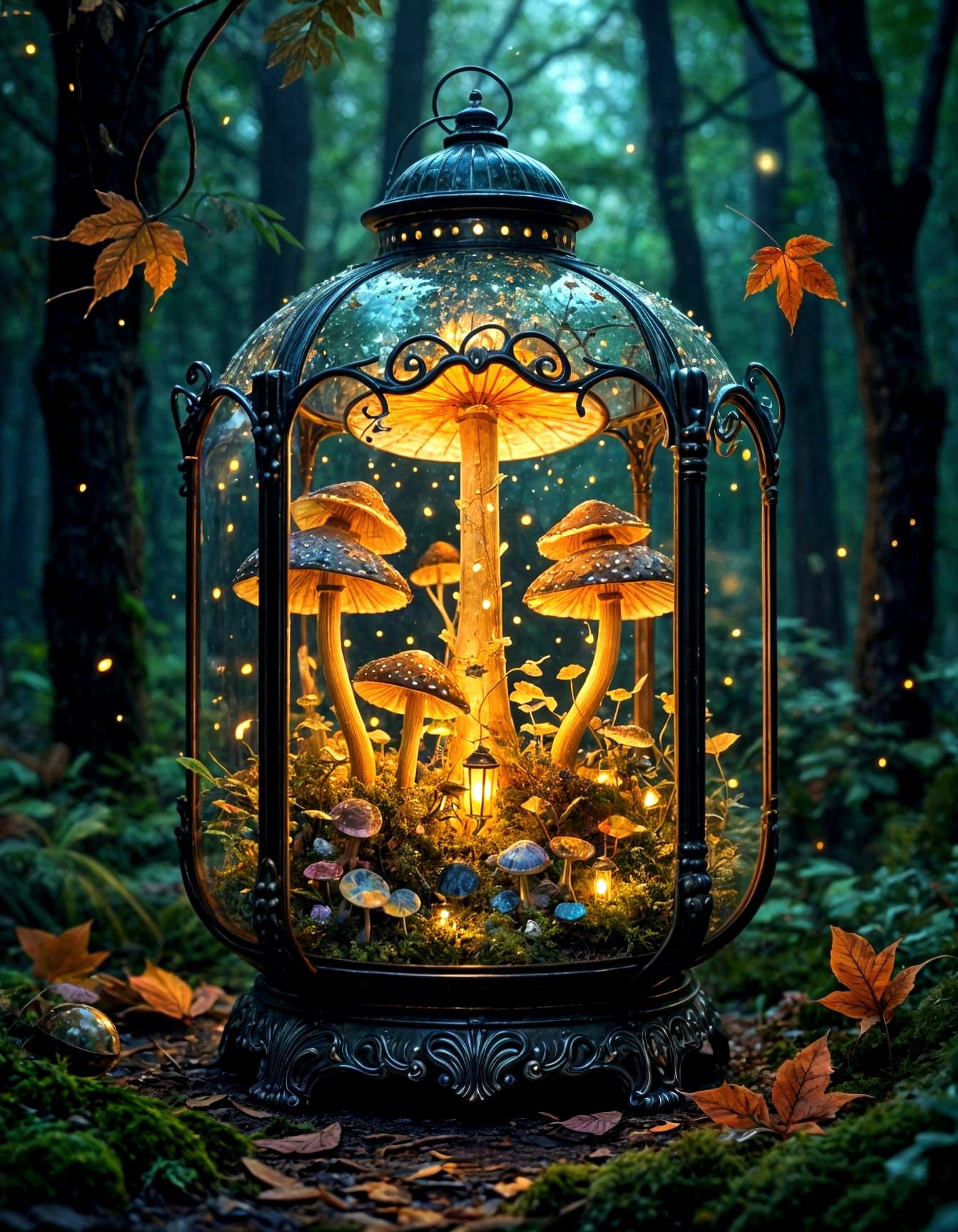 Enchanted Mushroom Forest in Ornate Lantern