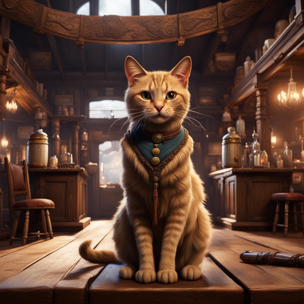Cat in a Western Saloon: Detailed Matte Painting