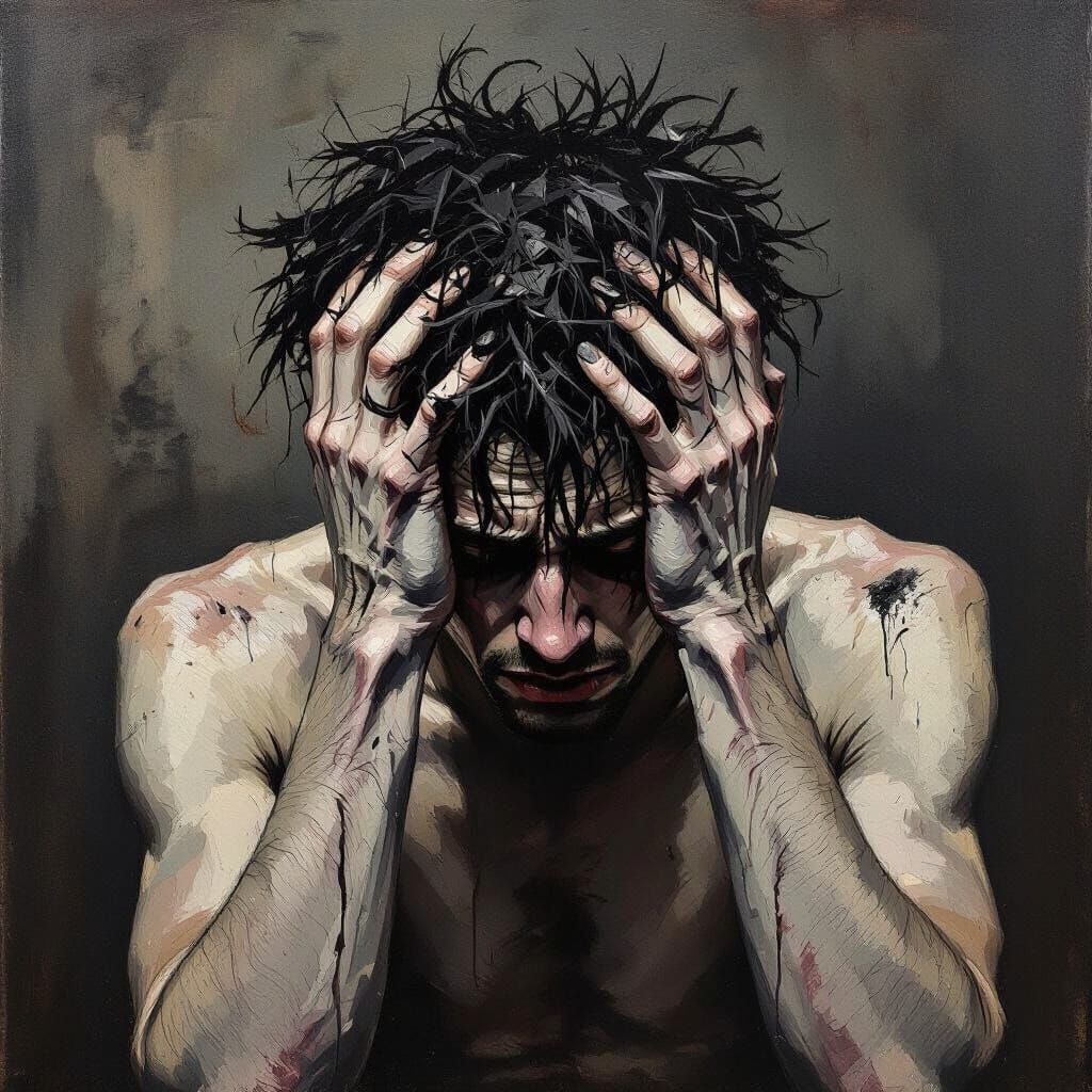 Expressionist Portrait of Despair and Self-Destruction
