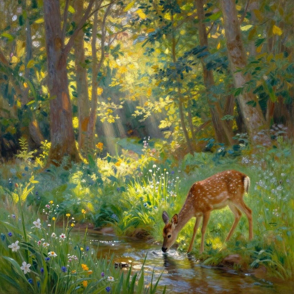 Sun-Dappled Forest Clearing Oil Painting