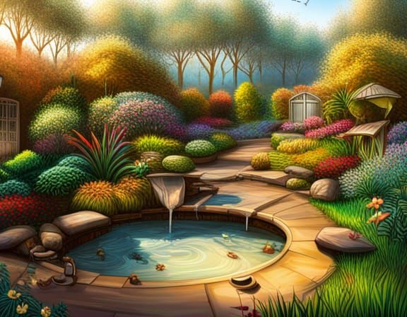 Hyperrealistic Therapy Garden in Splash Art Style