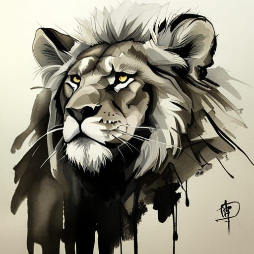 Lion in Sumi-e Style Concept Art