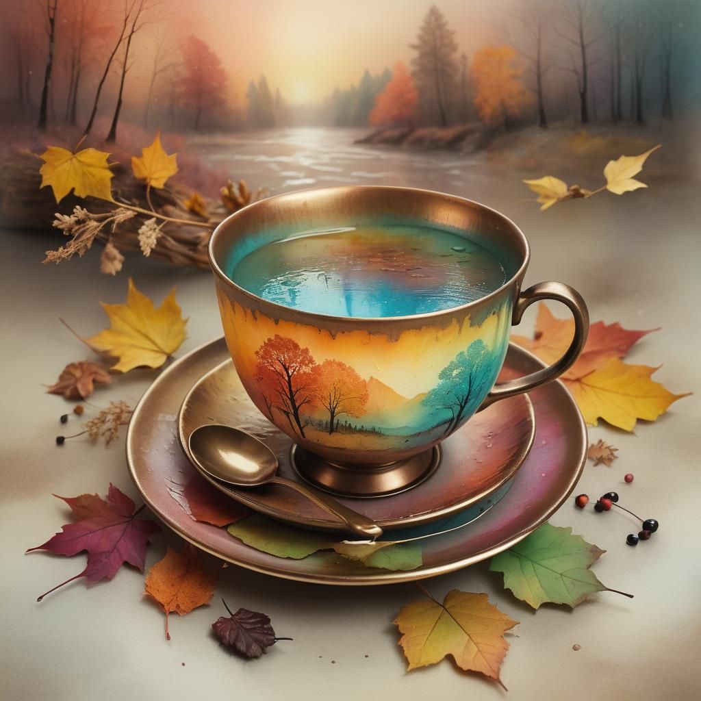 Autumn Scene in Teacup, Dadaistic Concept