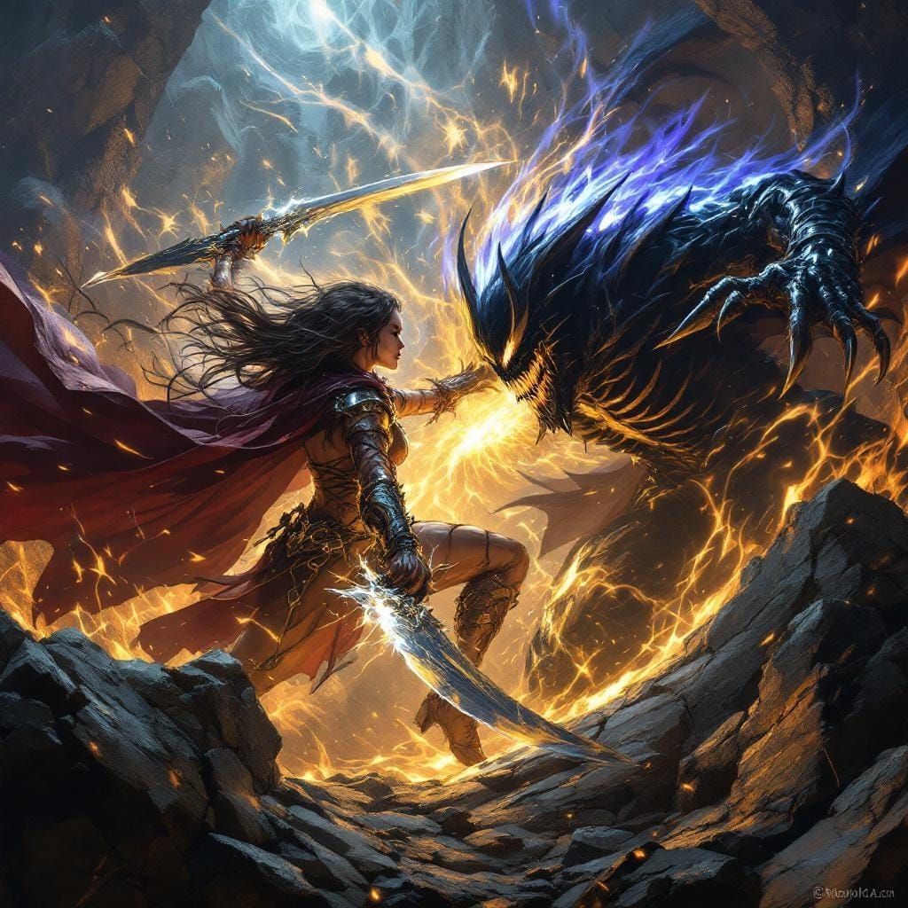 Epic Battle of Shadow Warriors in Dark Fantasy Style