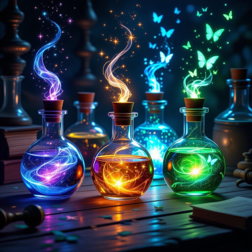 Magical Brews in Glass Vials: Ethereal Glow and Alchemist's ...