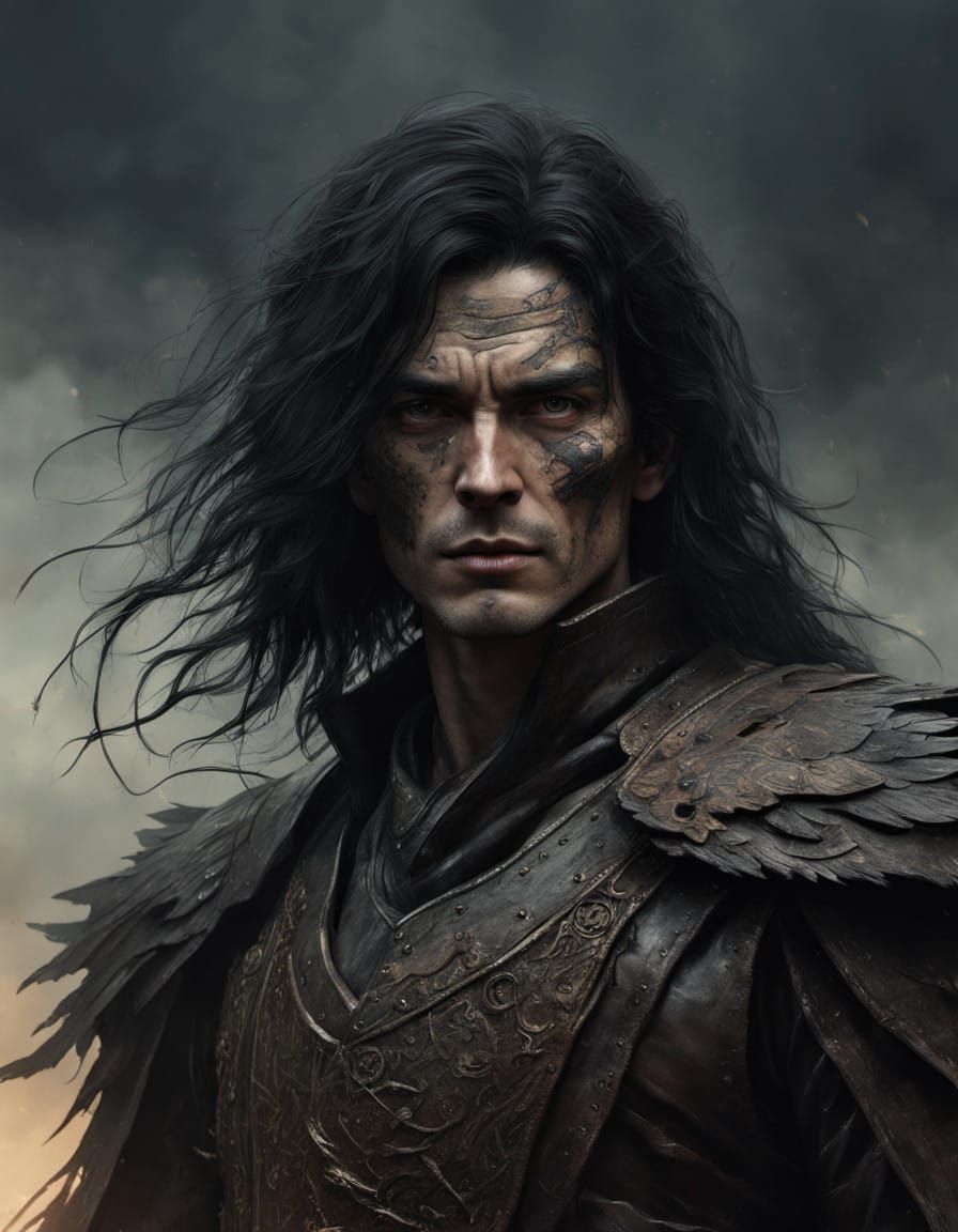 Gothic Warrior with Mysterious Scar in Dark Fantasy Realm