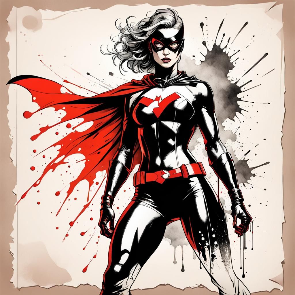 Trash Polka Superhero on Parchment Paper