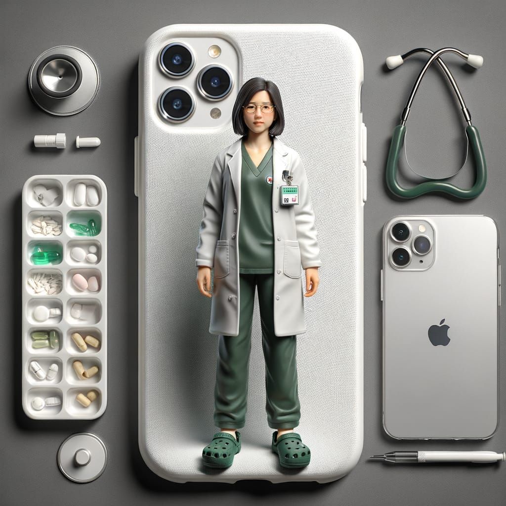 Confident Female Pharmacist Action Figure on iPhone 13 Case