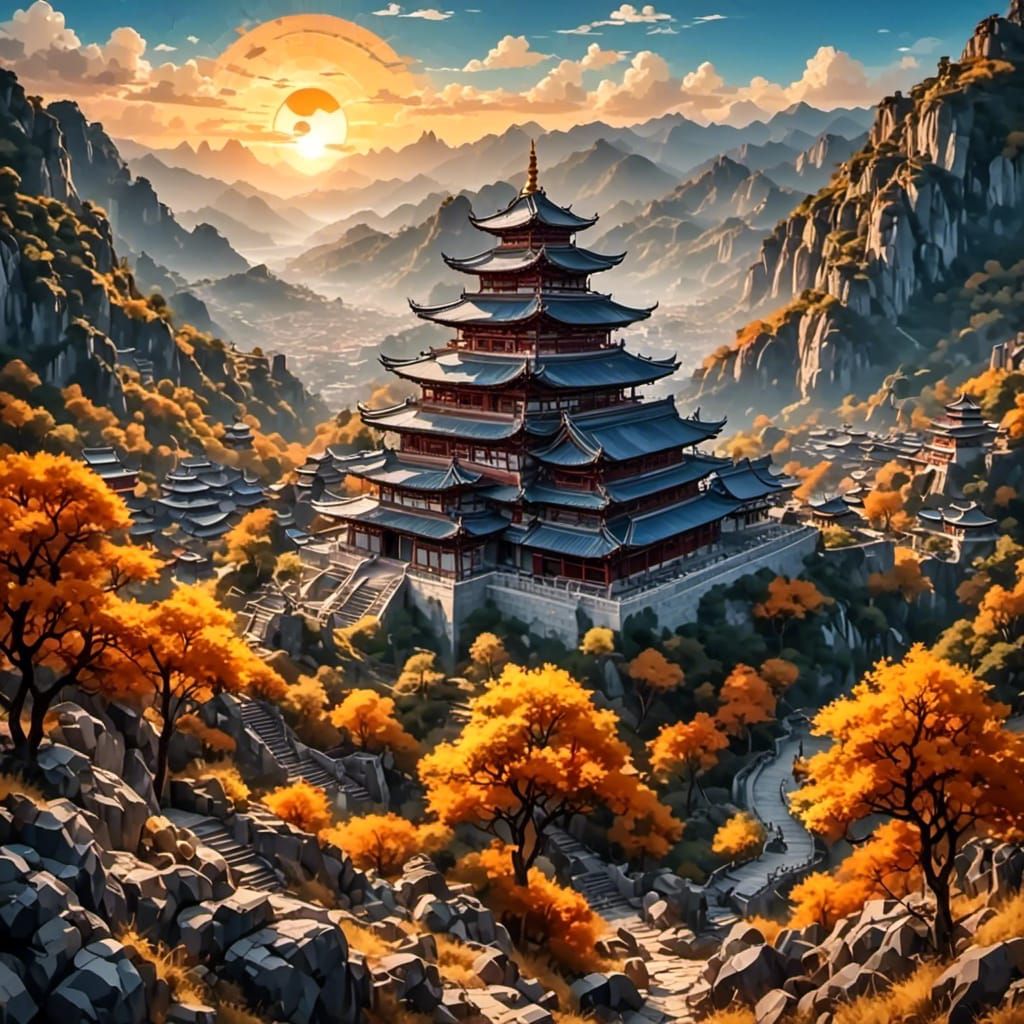 Karst Mountain Monastery Under Dramatic Sky