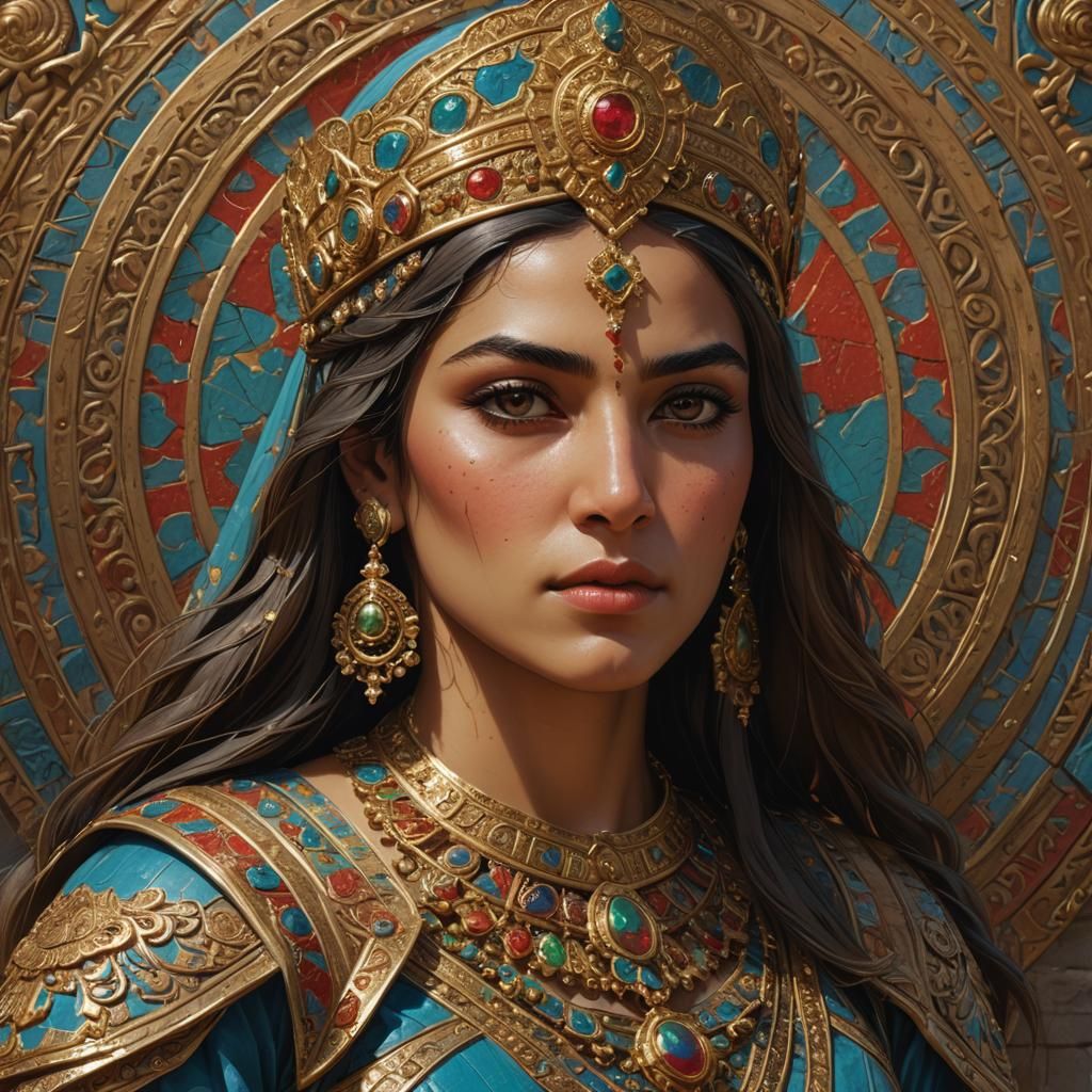 Hyperrealistic Sasanian Queen Azarmidokht Portrait