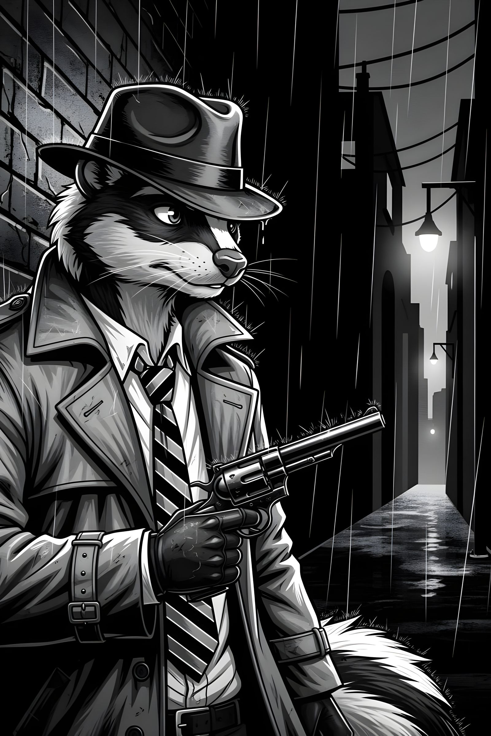 Film Noir Skunk Gumshoe in Shadows