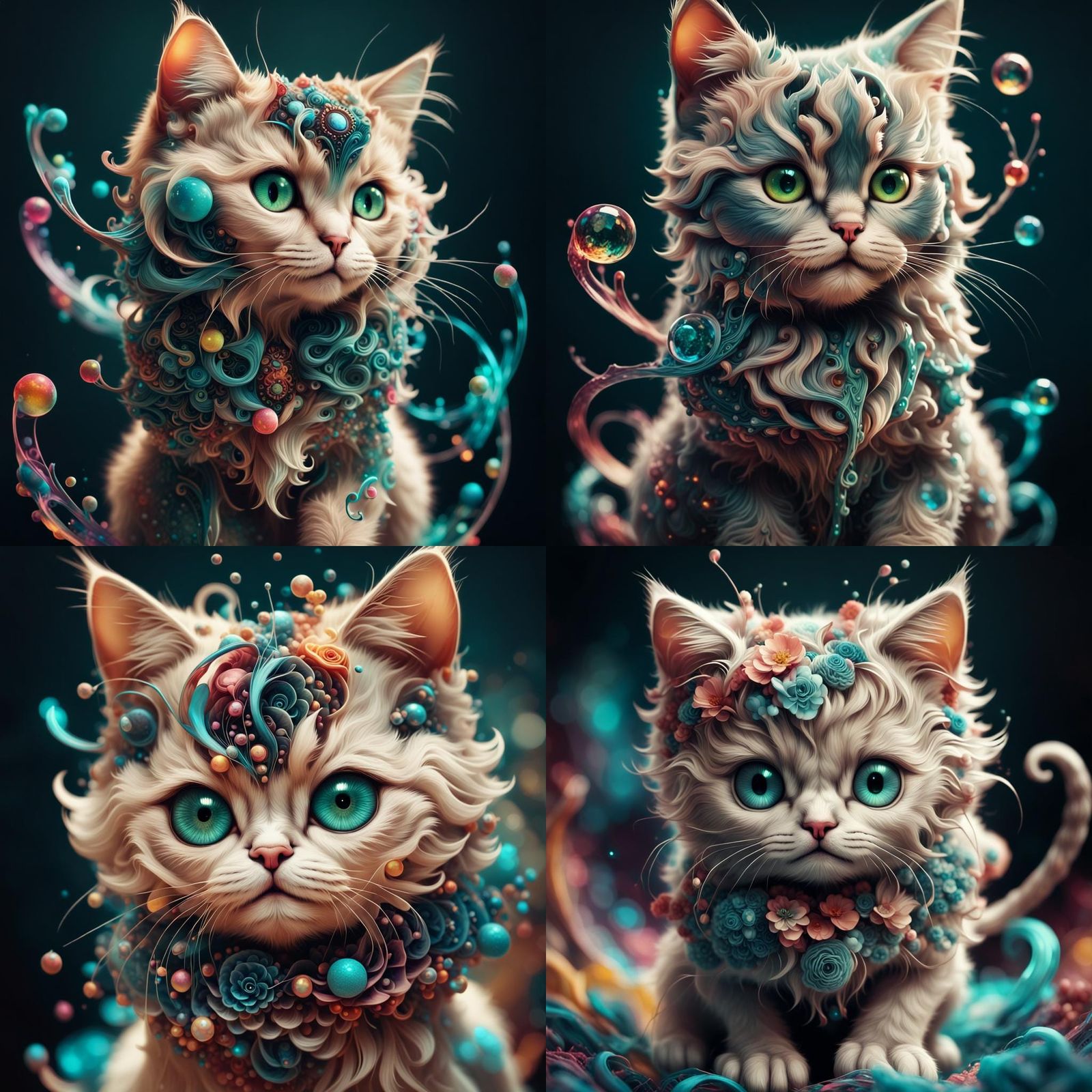 Cute Cat Portrait in Android Jones Style