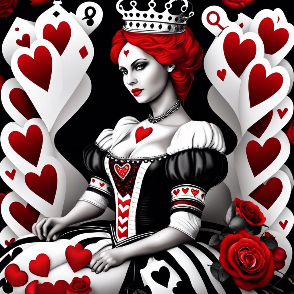Photorealistic Queen of Hearts on Rose Throne