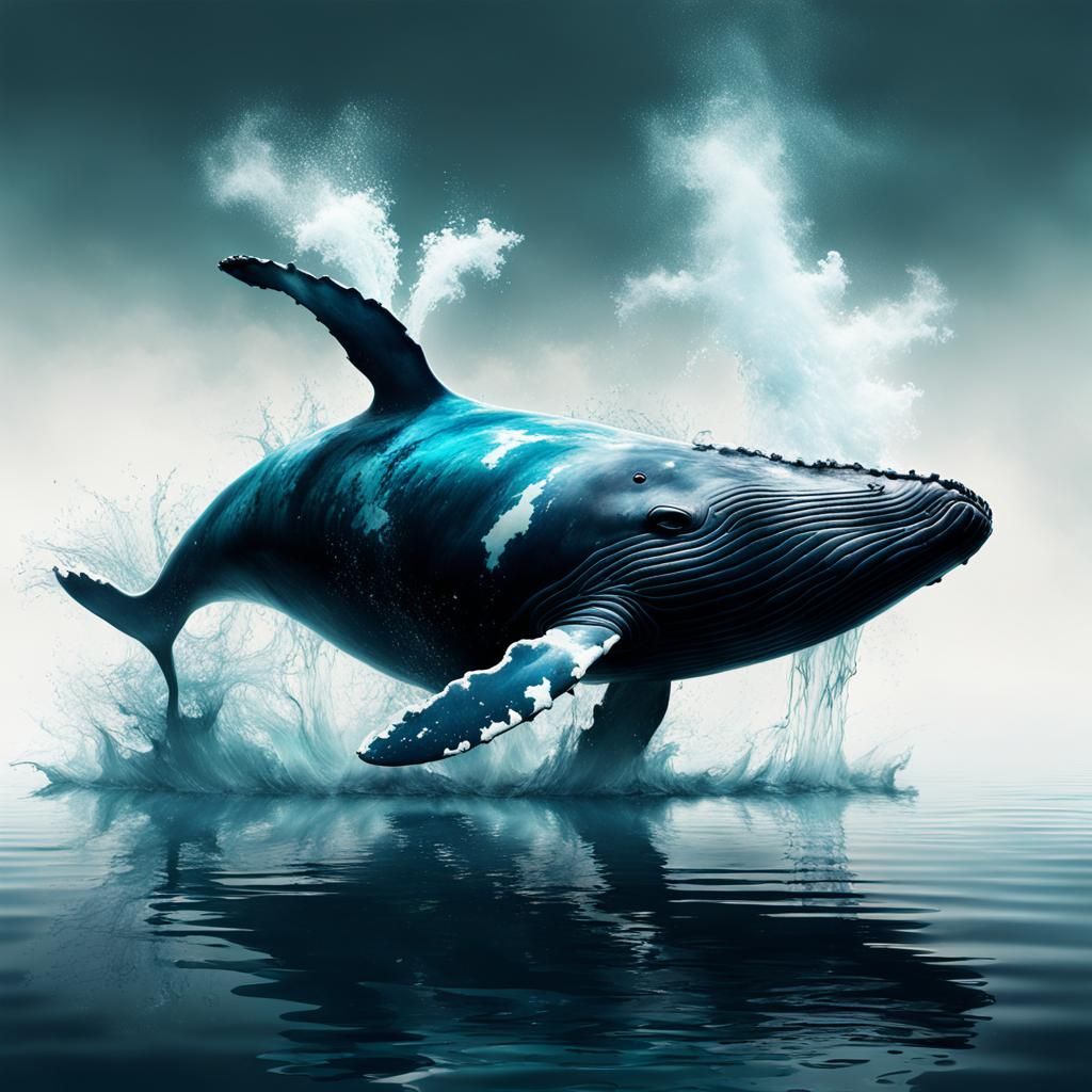 Whale Breaching Lake: Realistic Digital Art