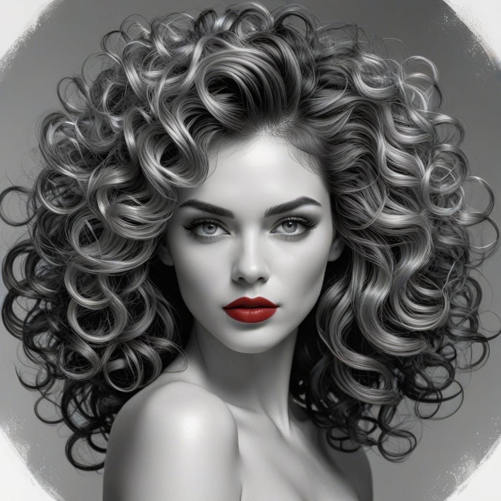 Striking Portrait of a Woman with Voluminous Dark Hair