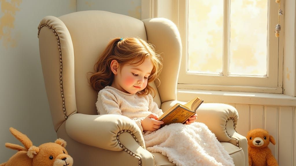 Whimsical Girl in Cozy Armchair