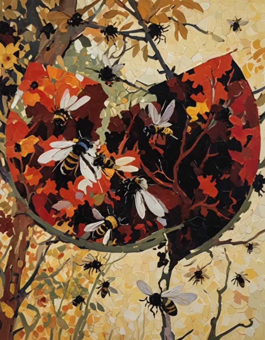 Red Forest with Bees in Expressionist Fauvist Style