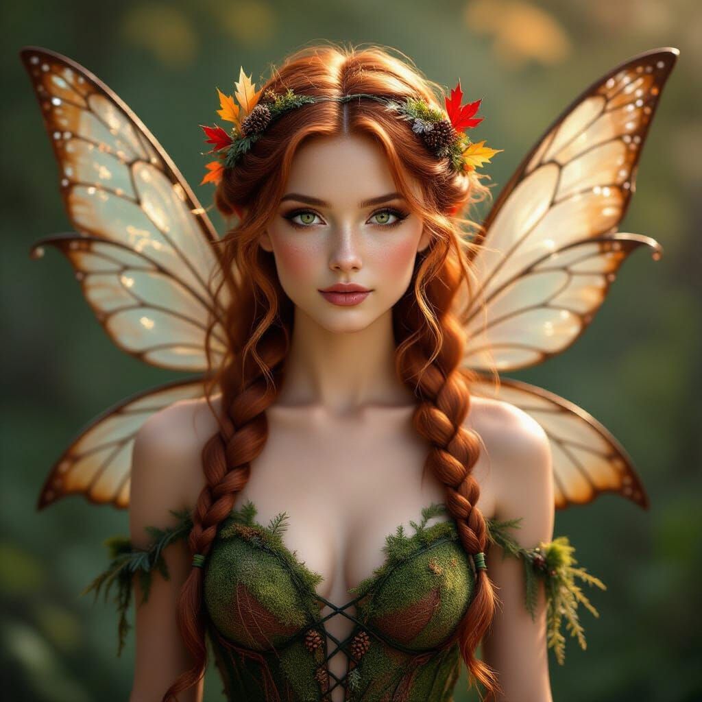 Ethereal Autumn Fairy Touches Luminous Mushroom