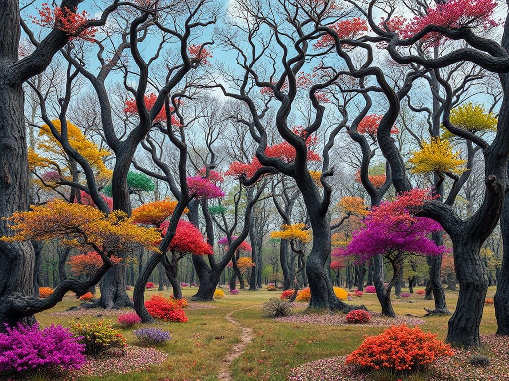 Whimsical Crooked Forest in Tim Burton Style