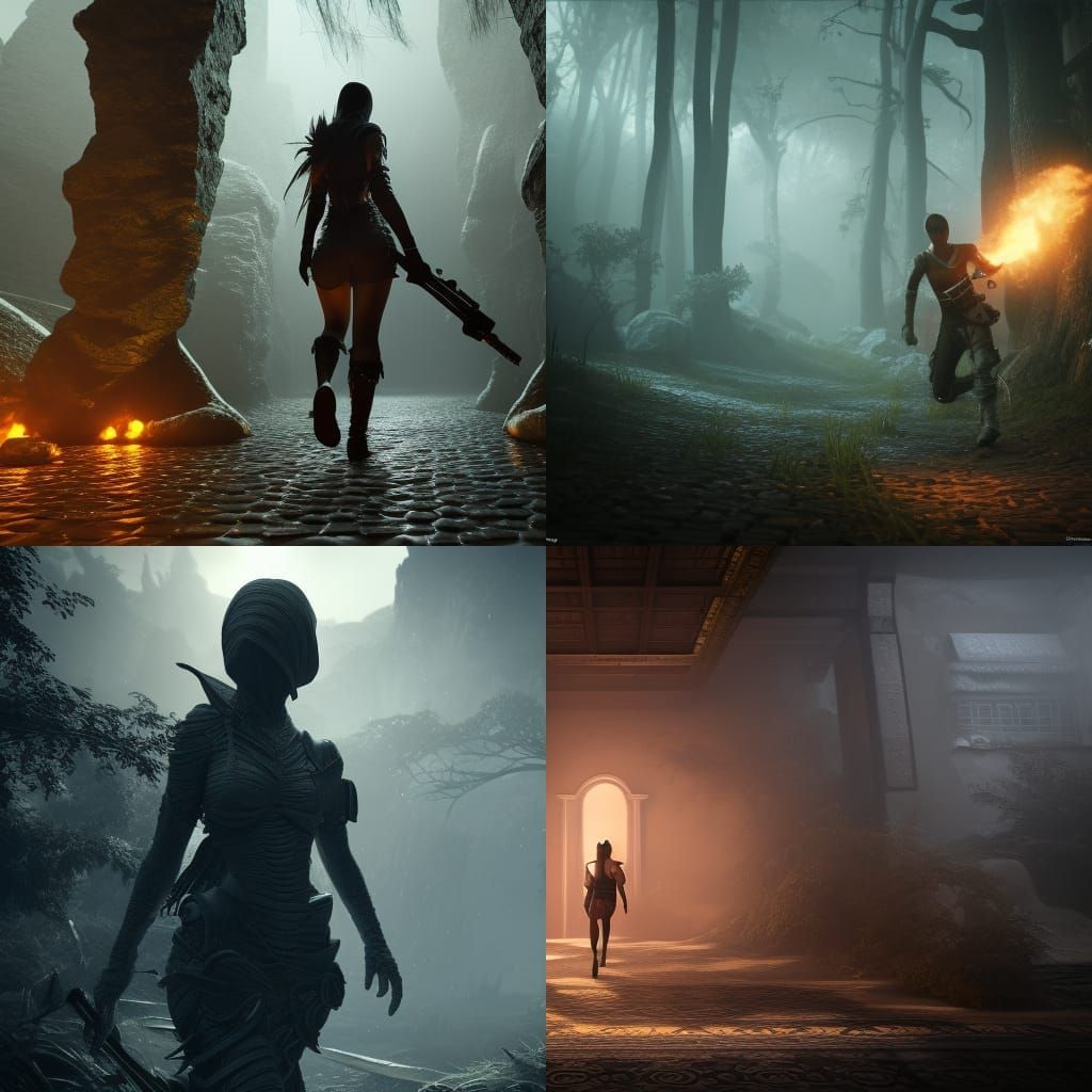 Mysterious Figure in 3D Game Cinematic Style