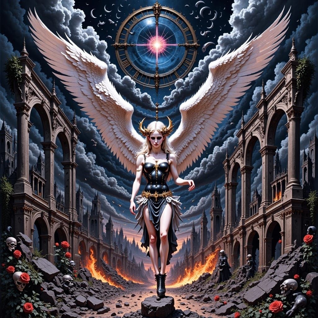 <lora:PortraitsInPurgatory:1.0> heaven and hell on earth