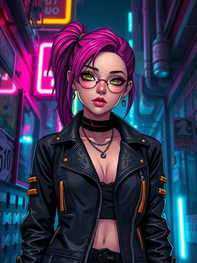 Cyberpunk Girl in Neon Alleyway