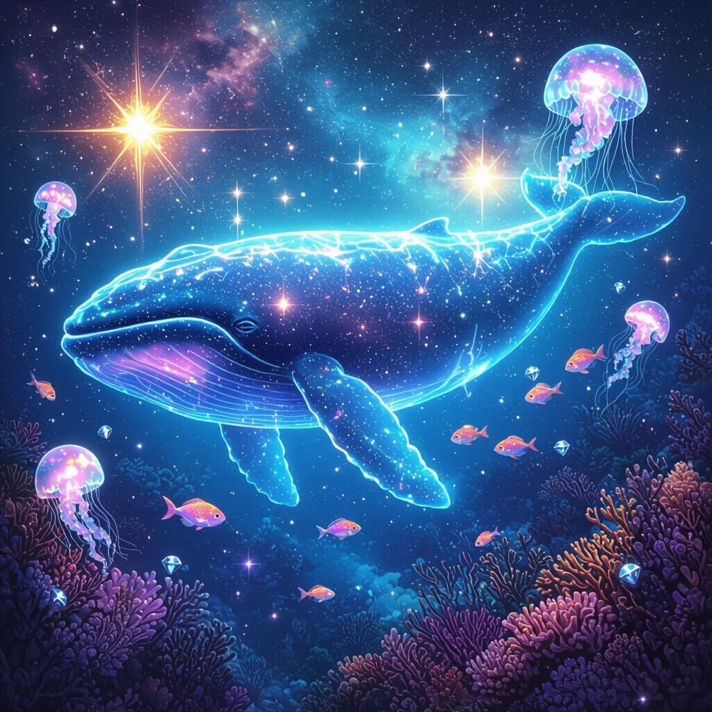 Nebular Whale in Starry Coral Reef
