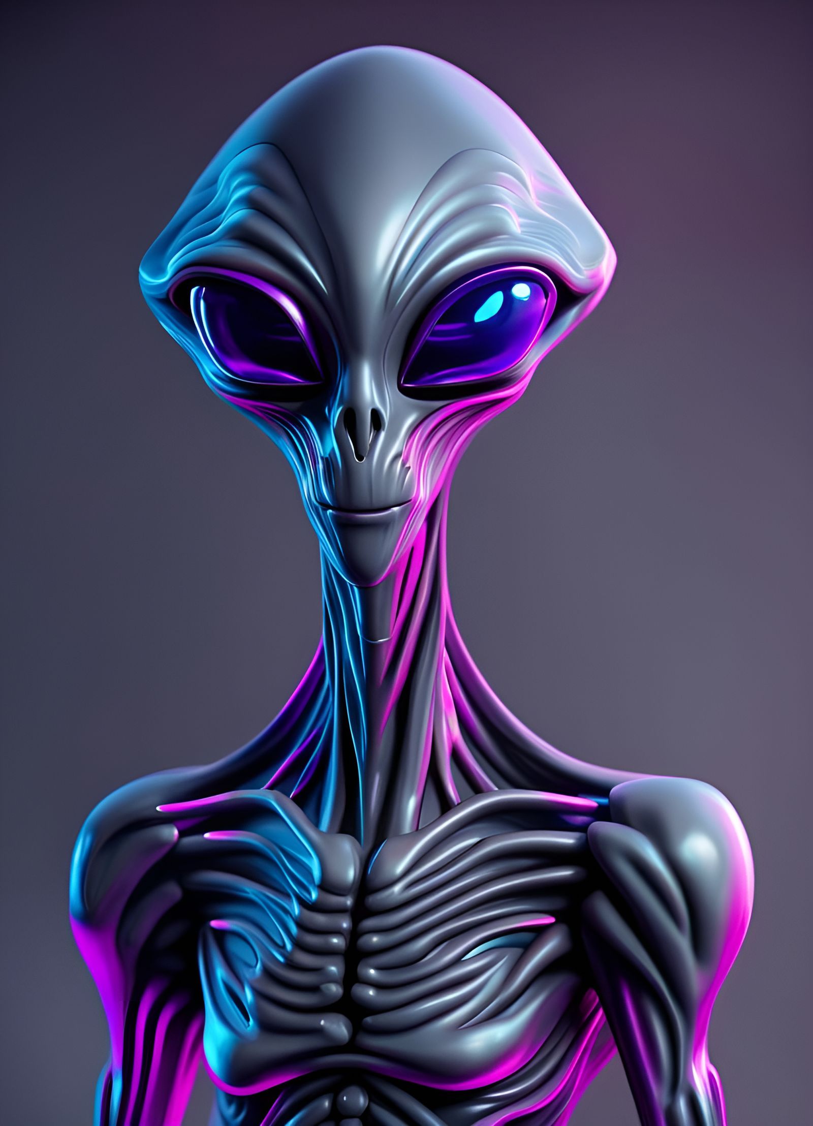 Synthwave Roswell Alien in 3D Rendering