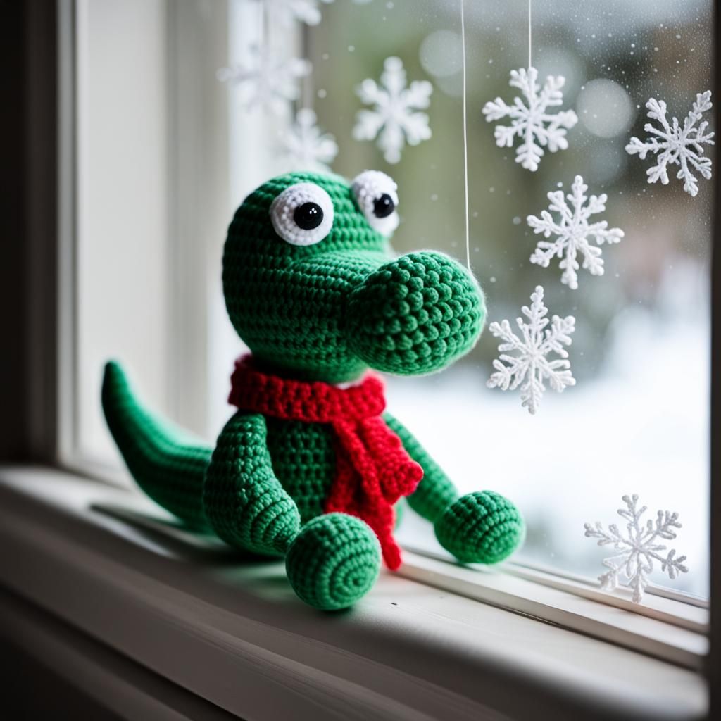 Crochet Alligator Doll Watching Snowflakes