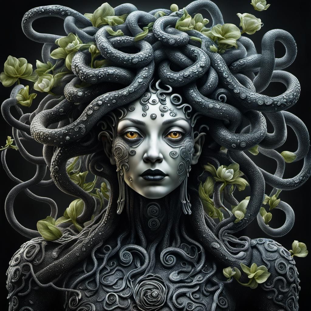 Terrifying Medusa Gorgo with Onyx Flowers