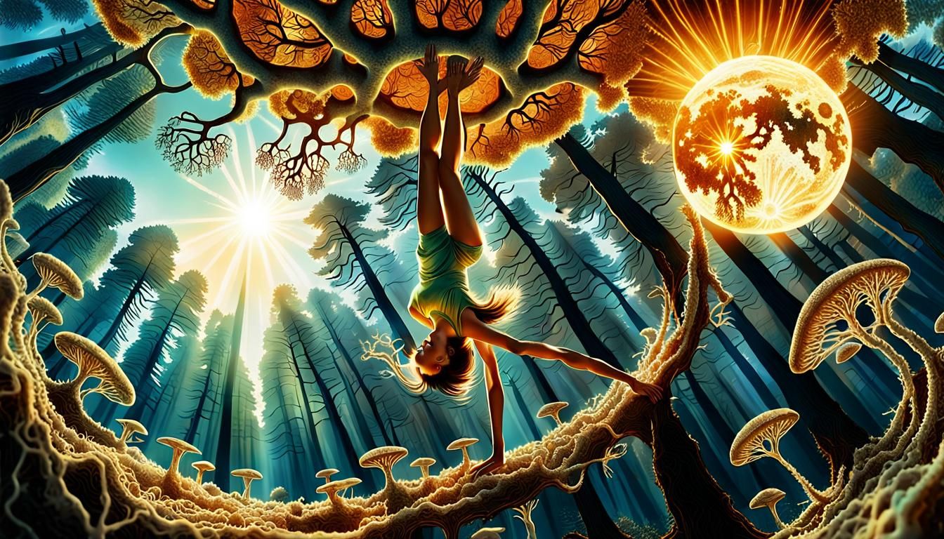 Transhumanist Woman in Cosmic Mycelium Network