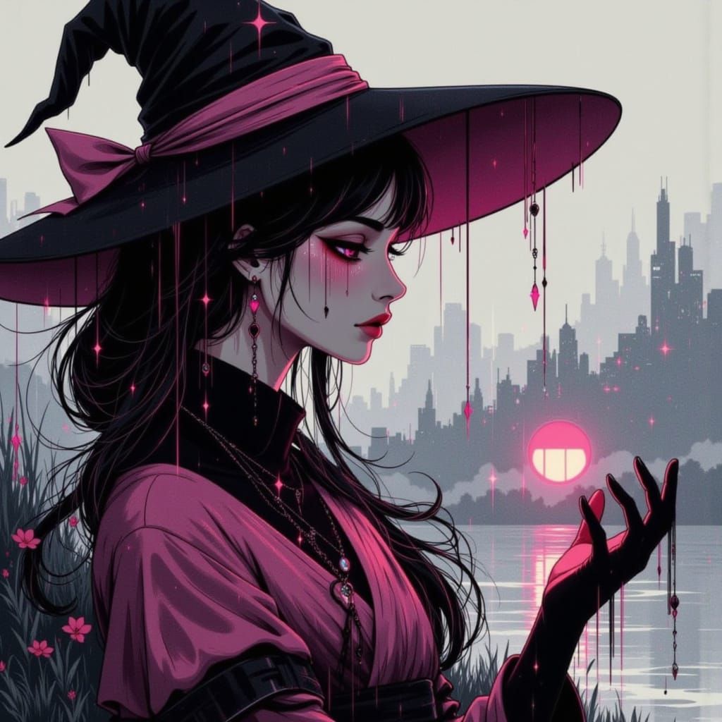 Mysterious Witch Silhouette in Dark Fantasy