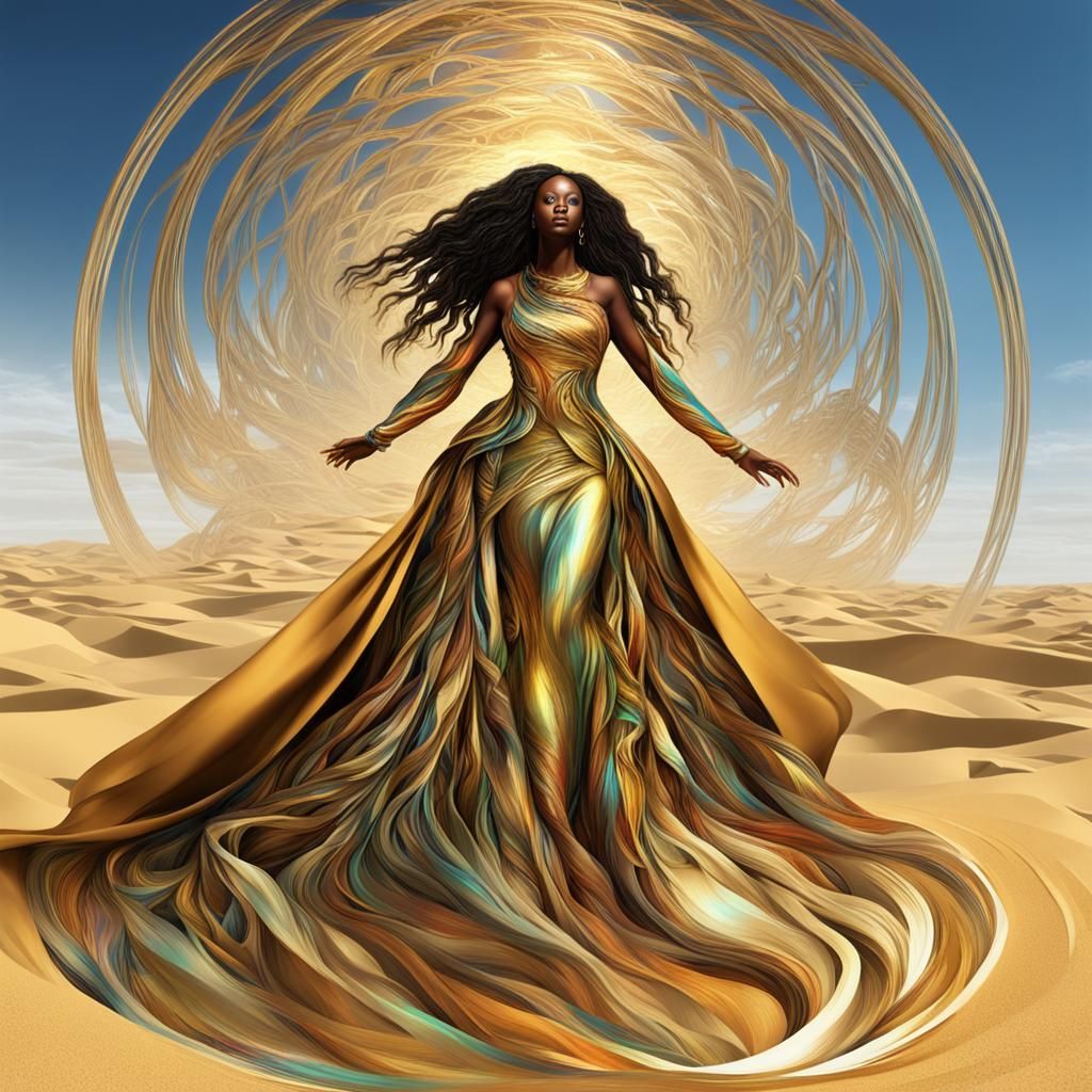 Gold Goddess in Prismatic Sands: Afrofuturism Art