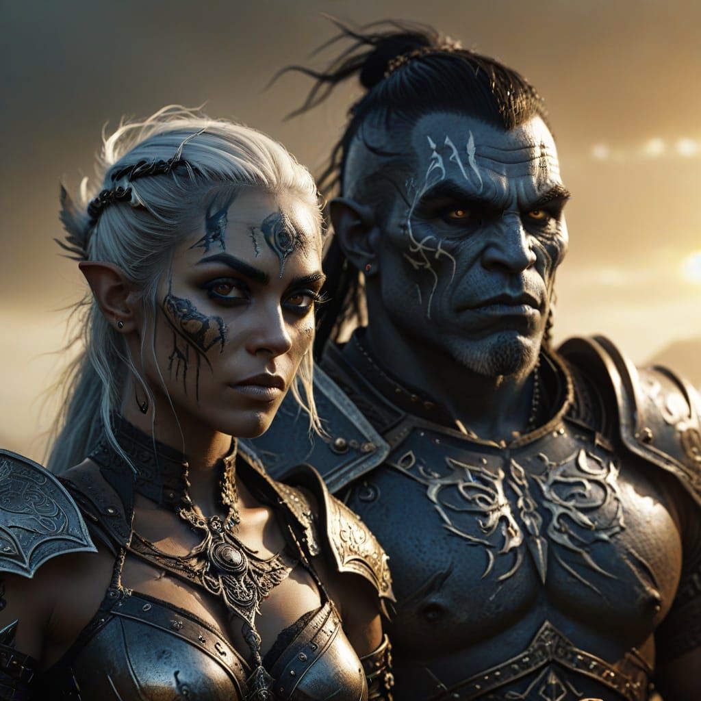 Dark Elf Thief and Orc Husband in Dark Fantasy