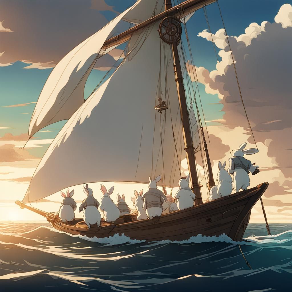 Rabbit Pirates Duel on Anime Sailboat