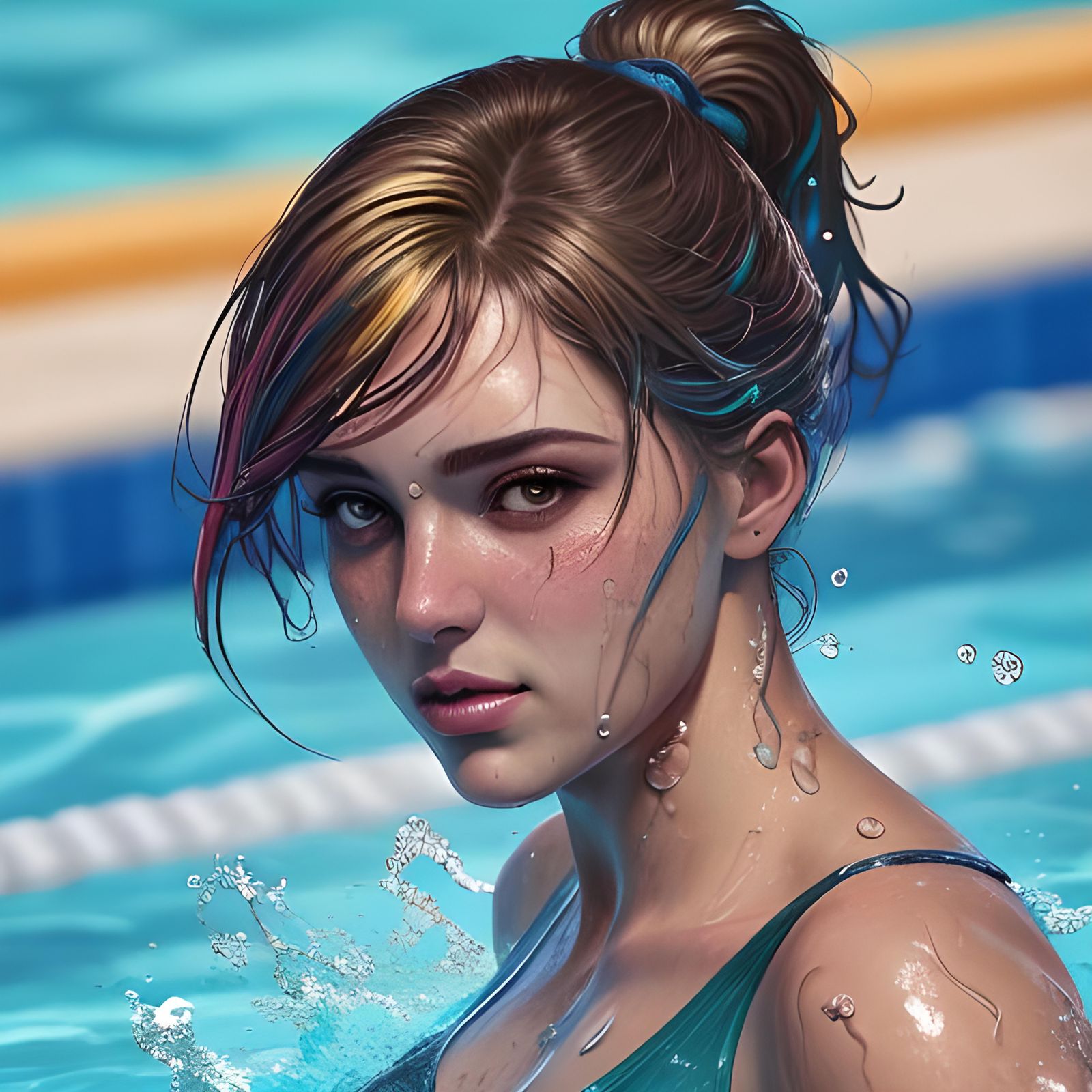 Bikini Model in Pool: Hyperrealistic Splash Art