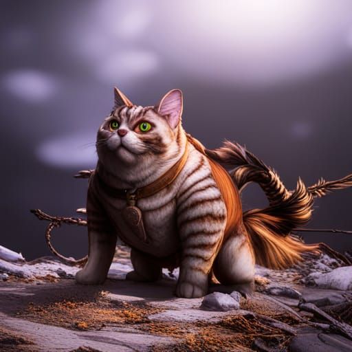 Detailed Painting of a Fantastical Fat Cat