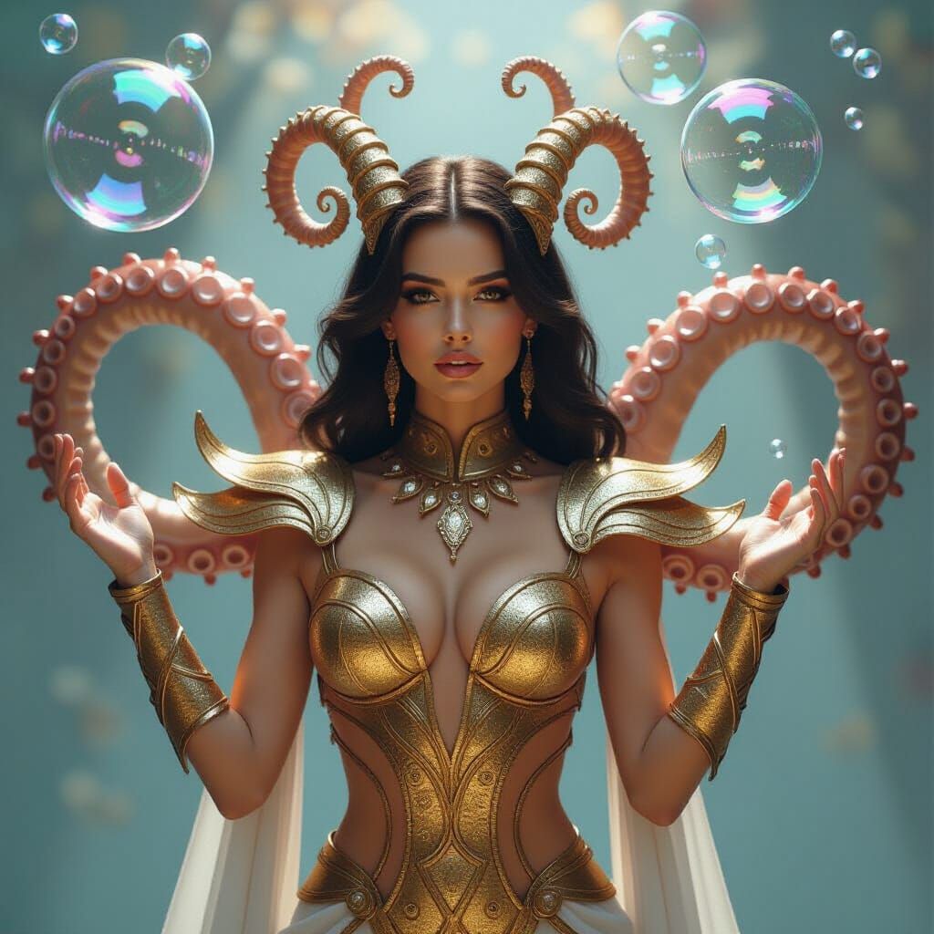 Woman with Two-Headed Tentacles in Giger Style