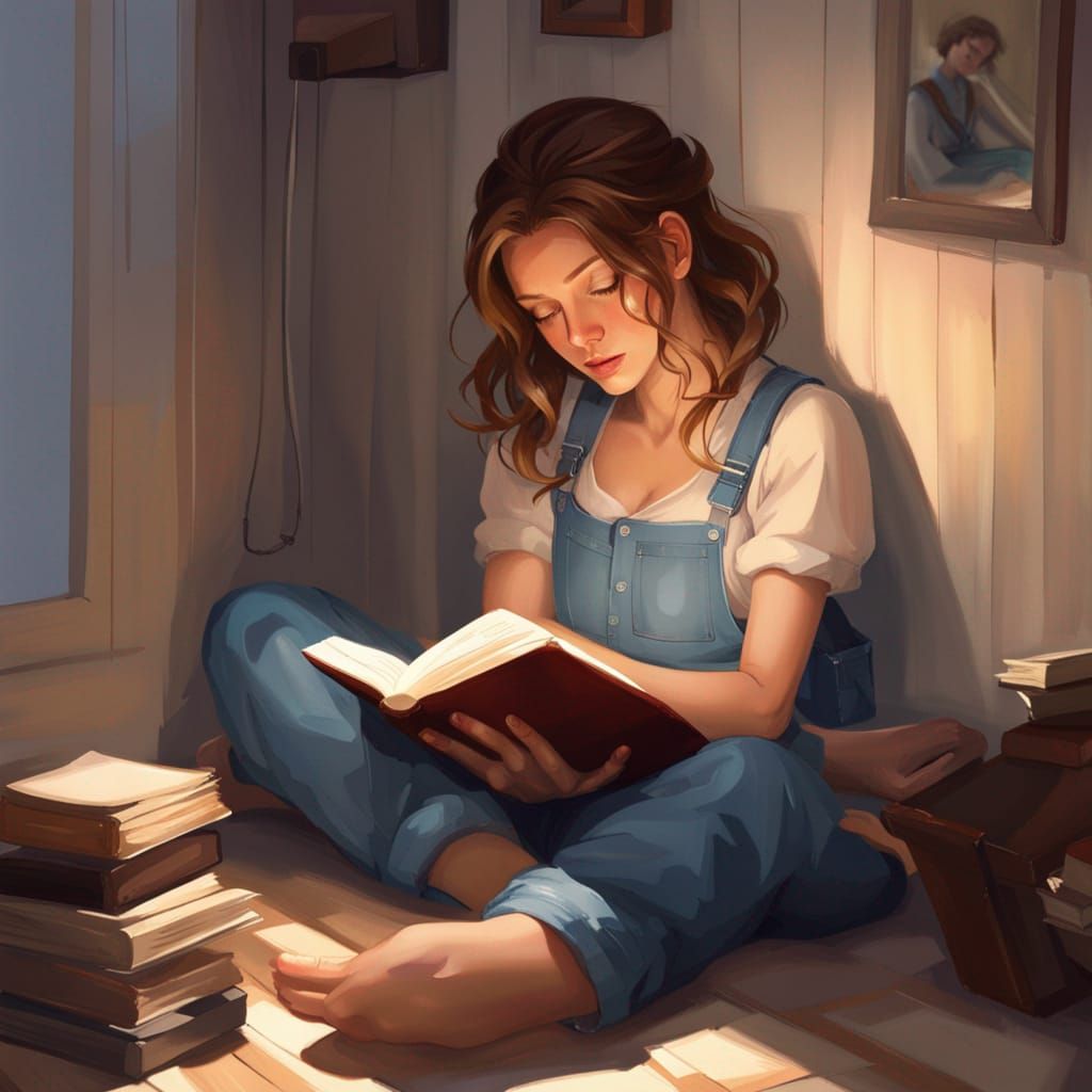 Girl Reading Book: Hyperdetailed Digital Art Portrait