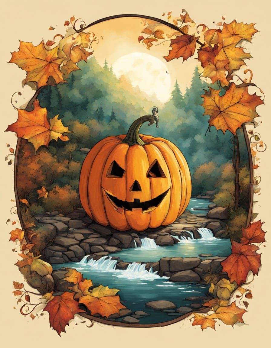 Enchanting Autumn Forest Inside Carved Pumpkin