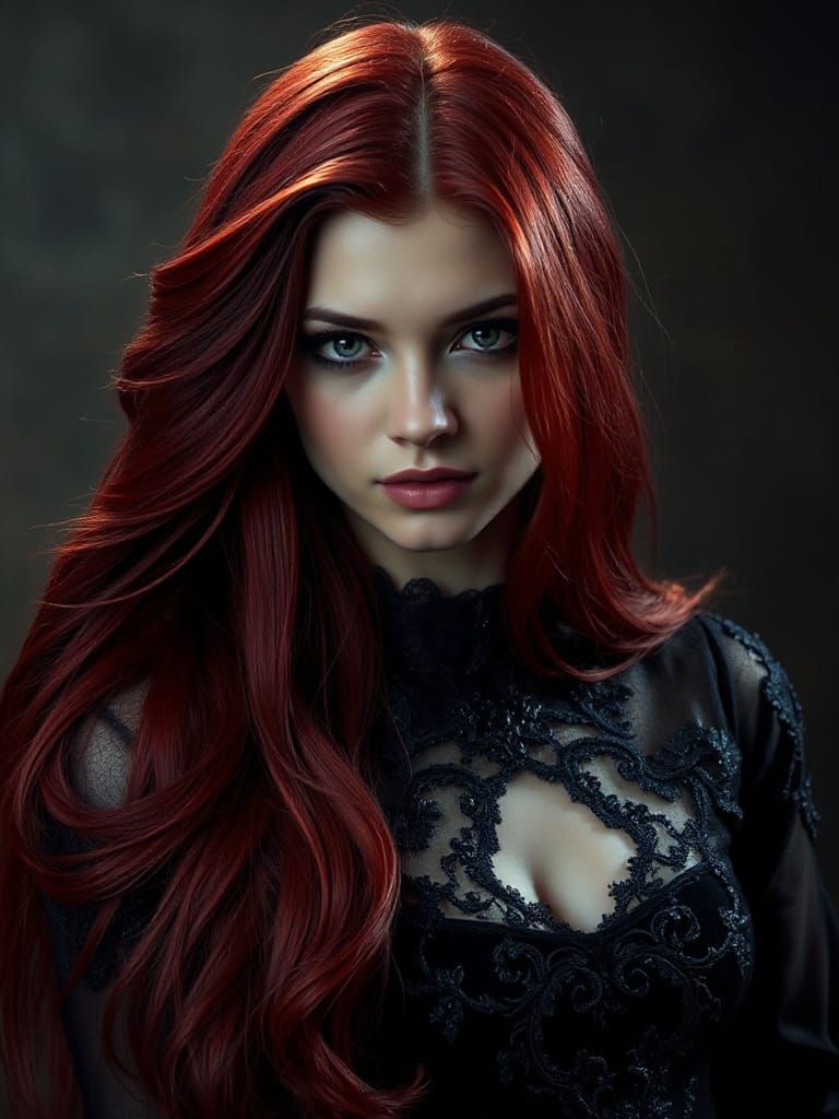 Dramatic Portrait of Goth Woman with Red Hair