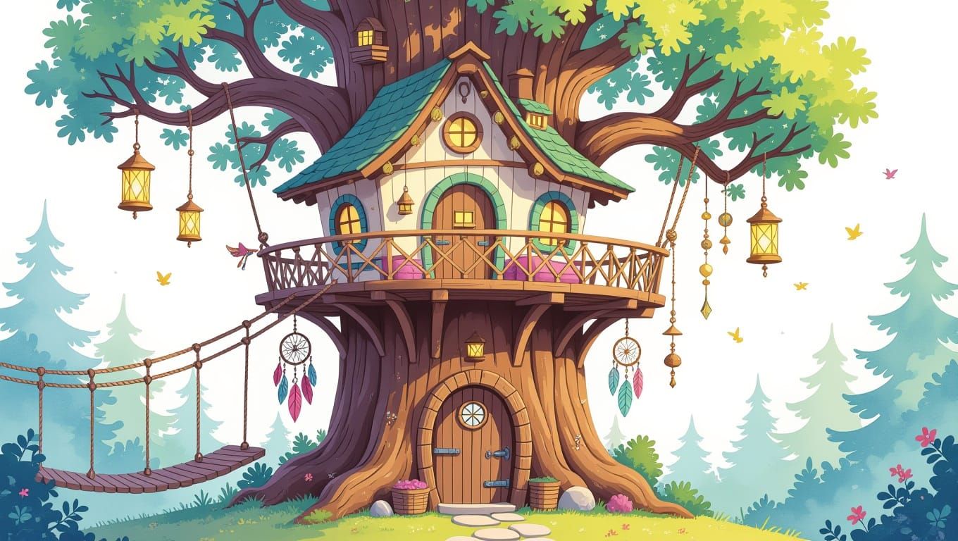 Whimsical Treehouse Oasis in Pastel Paradise