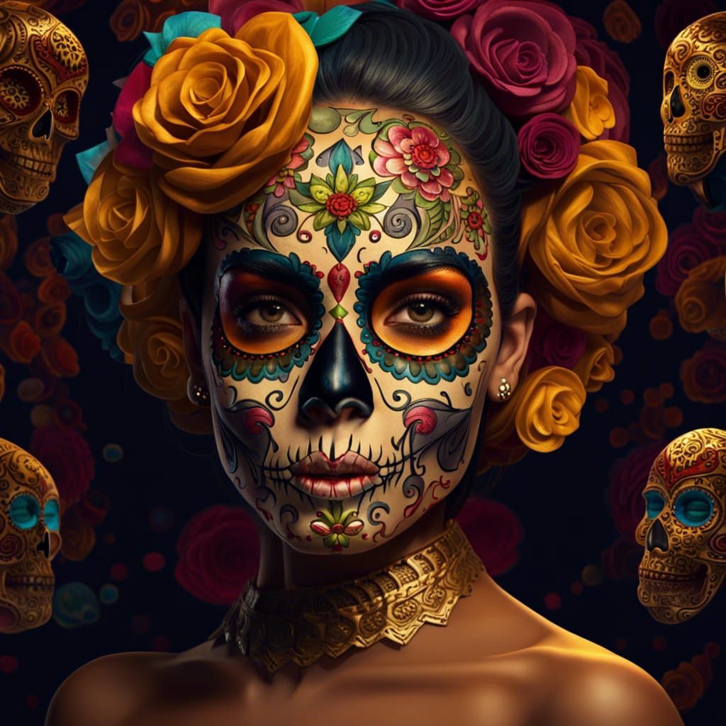 Latina Sugar Skull Beauty in Dynamic Lighting