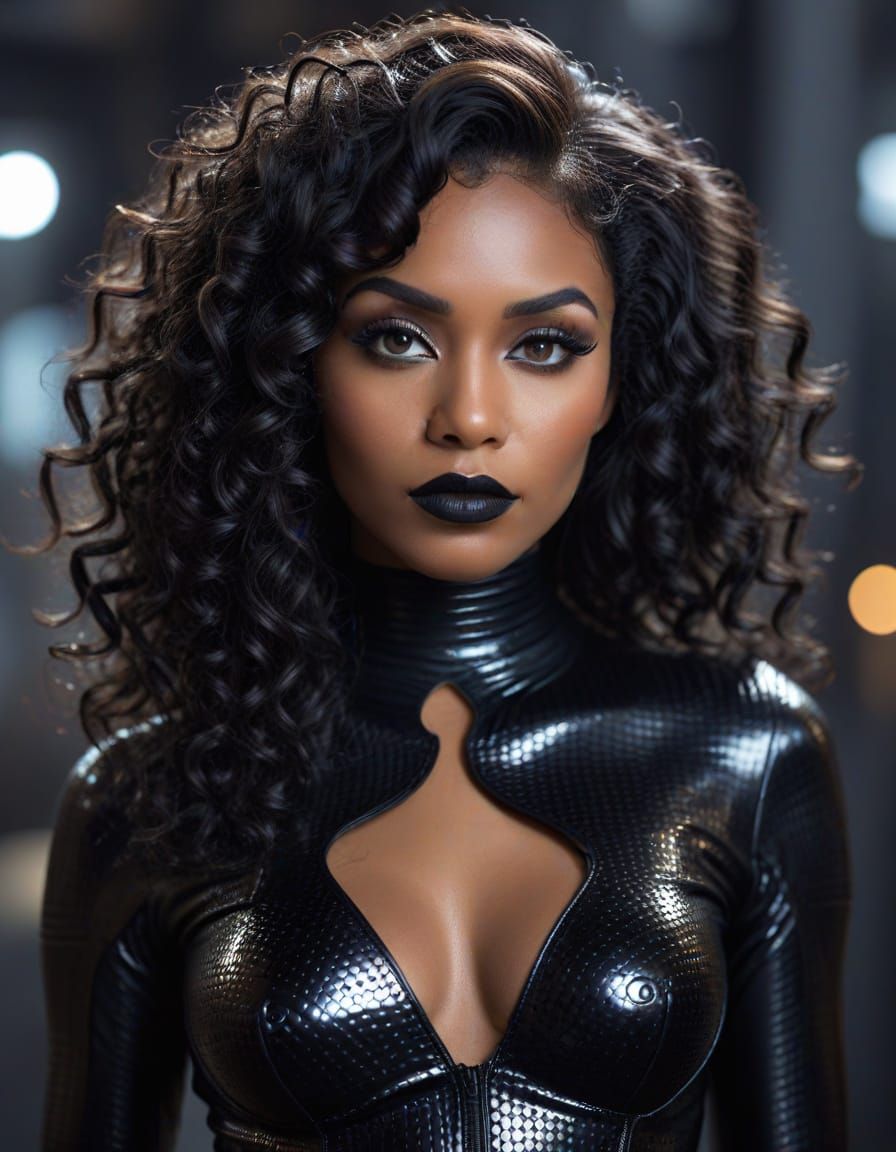 Dark Goddess in Metallic Catsuit