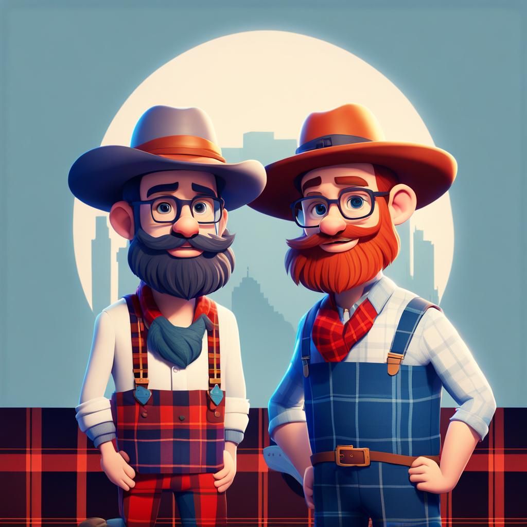 Hipster Lumberjack and Blue Ox in 3D Style